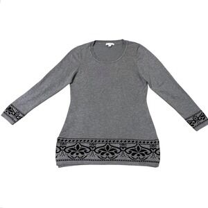 Studio Works Womens Gray Black Damask Border Print Long Sleeve Tunic Sweater M